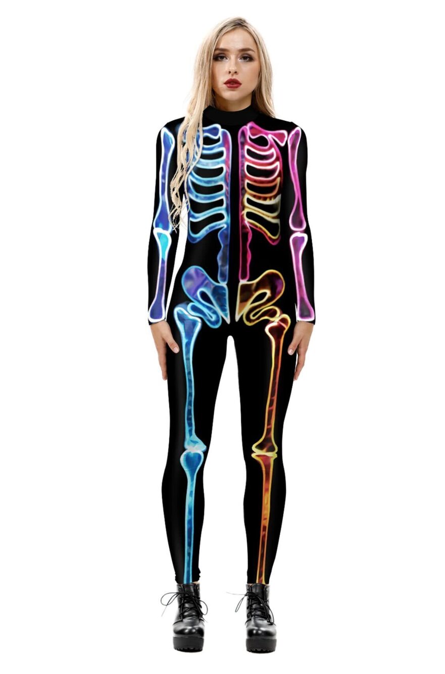 9737 Skeleton Print Jumpsuit Costume 3D Stretch Bodysuit Cosplay B142-272 M